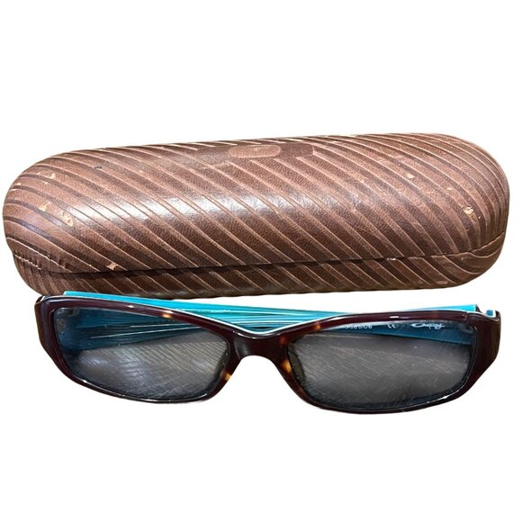 Oakley Womens Tortoise & Blue Emblem 2.0 Rectangular Sunglasses W/ Case - Picture 1 of 9